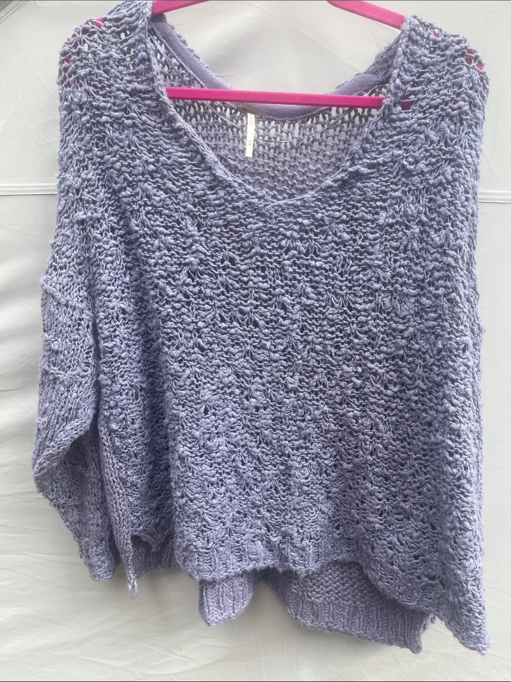 Free People Soft Lavender Open-Knit V-Neck Sweater